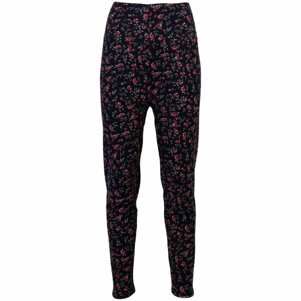 Anyway Dame Termoleggings m. fleece - Navy/Rød blomst