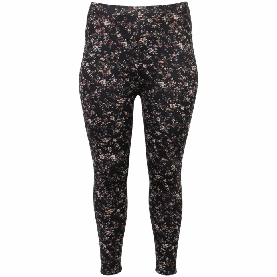 Anyway Dame Termoleggings m. fleece - Sort/Brun blomst