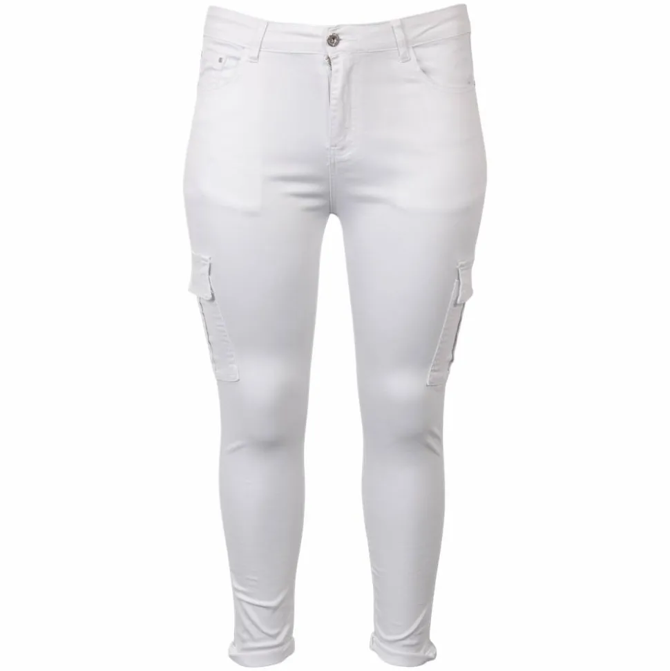 BS Jeans Dame Cargobukser Plus Size - Hvid