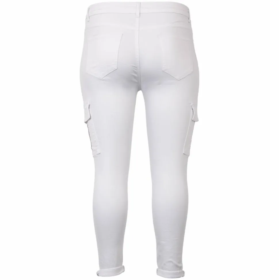 BS Jeans Dame Cargobukser Plus Size - Hvid