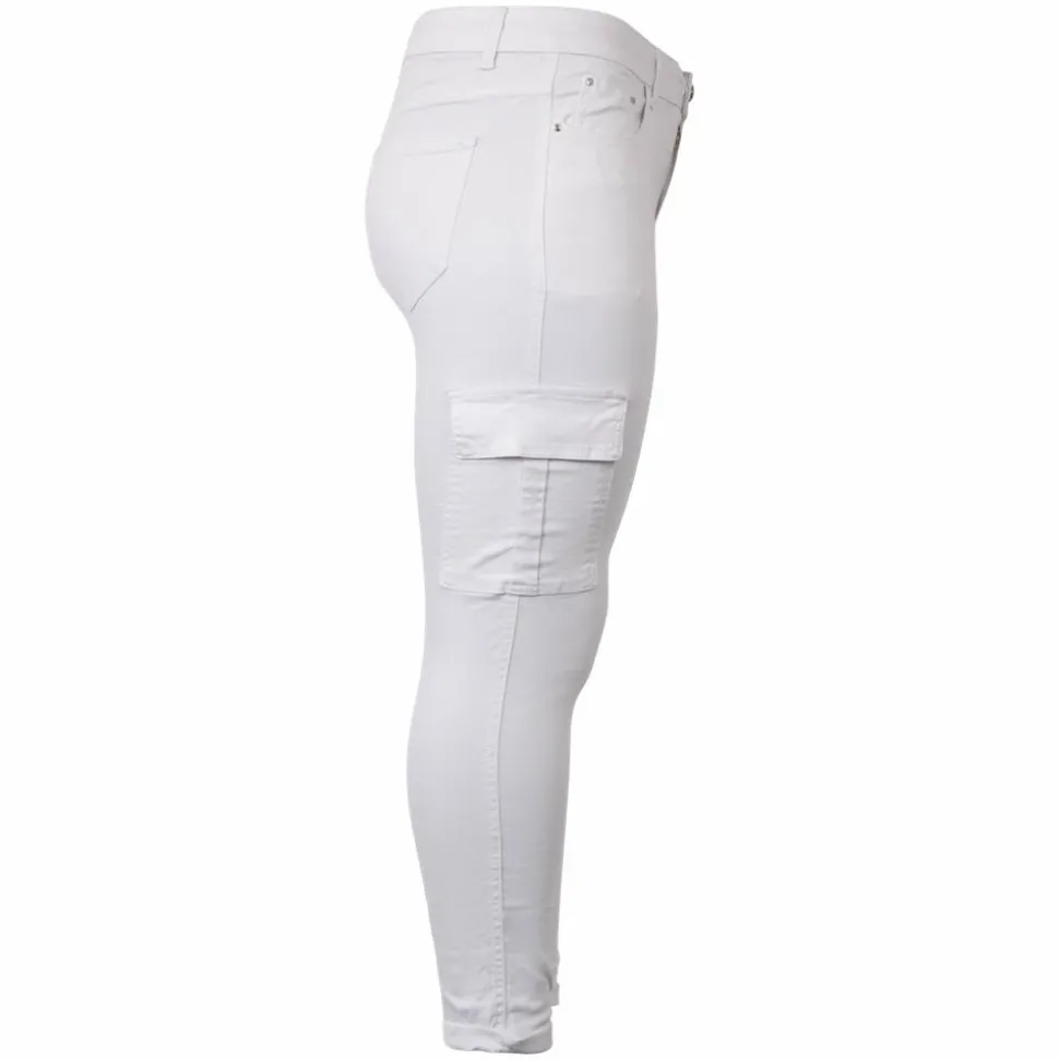BS Jeans Dame Cargobukser Plus Size - Hvid