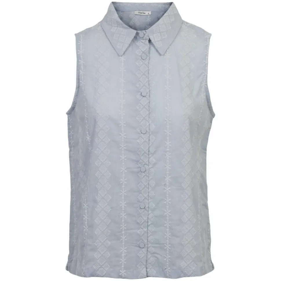 ChaCha Dame Kortærmet bluse - Blue/White
