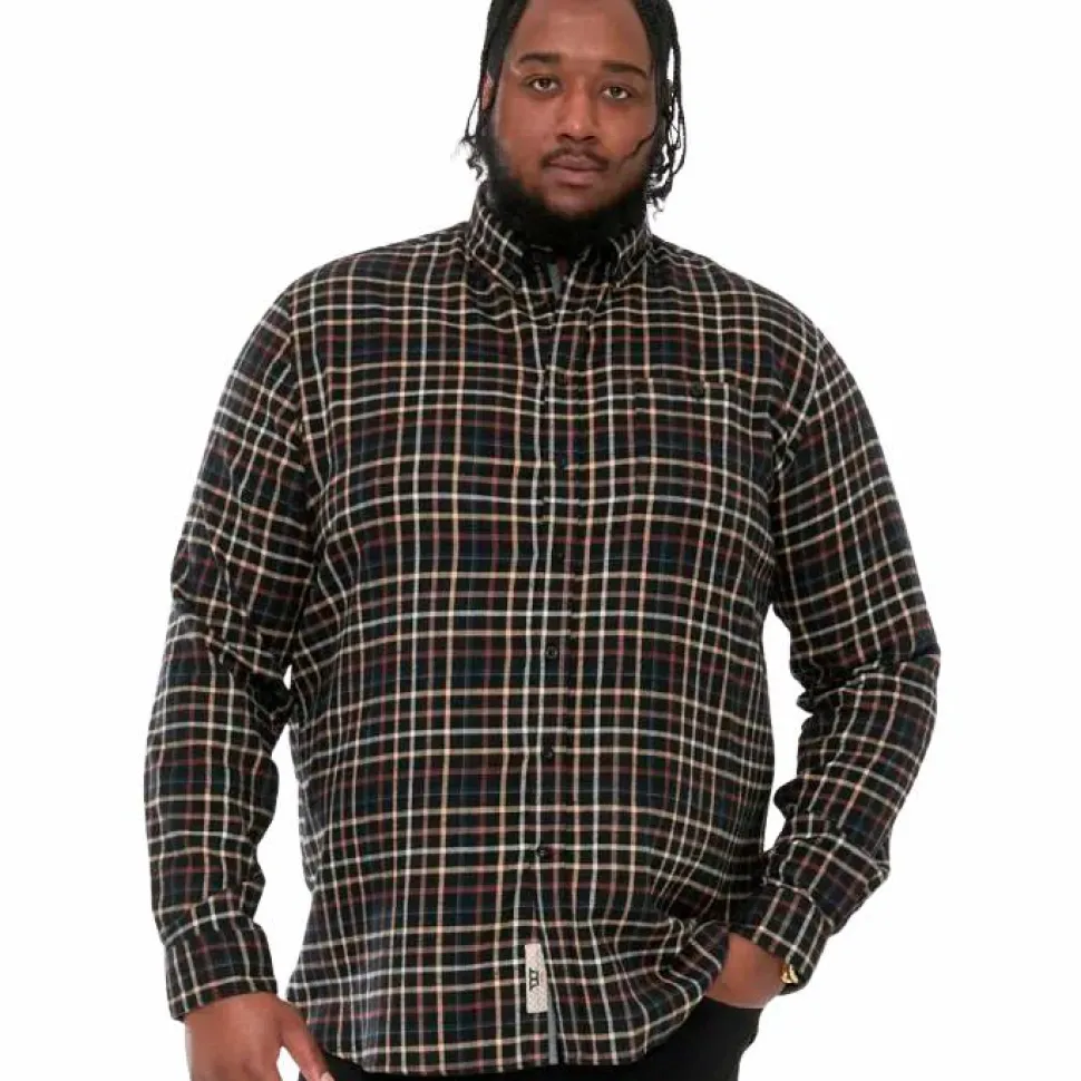 D555 Destin Herre Skjorte Plus Size - Black/Tan Check
