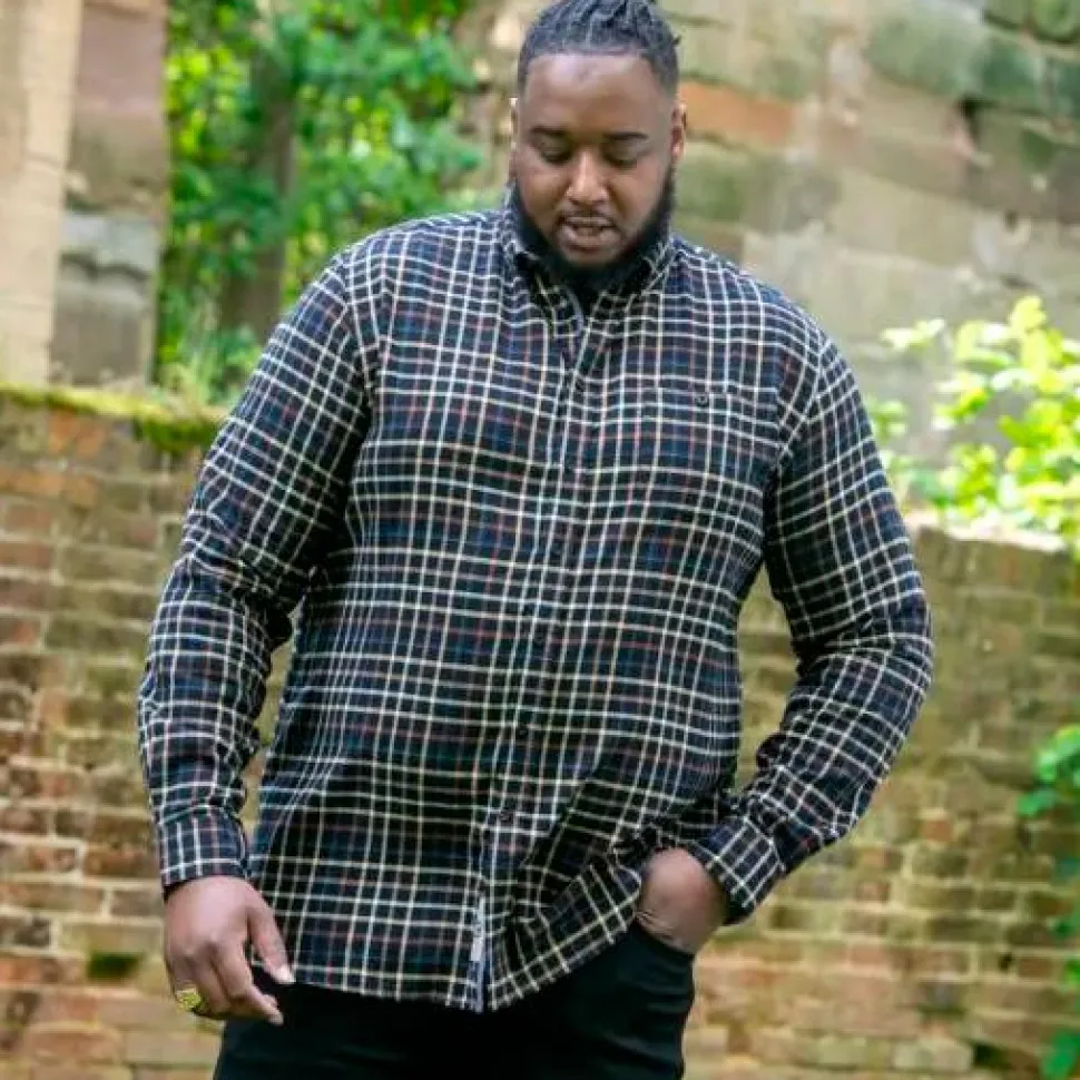 D555 Destin Herre Skjorte Plus Size - Black/Tan Check