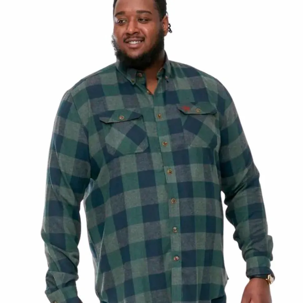 D555 Garfield Herre Skjorte Plus Size - Navy/Green Check