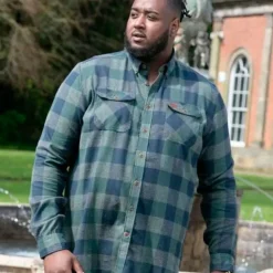 D555 Garfield Herre Skjorte Plus Size - Navy/Green Check