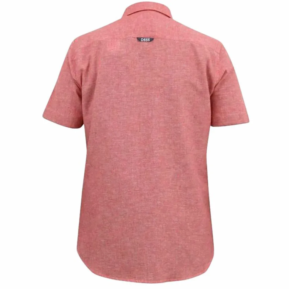 D555 Hazelwood Herre Kortærmet skjorte i hørmix Plus Size - Salmon