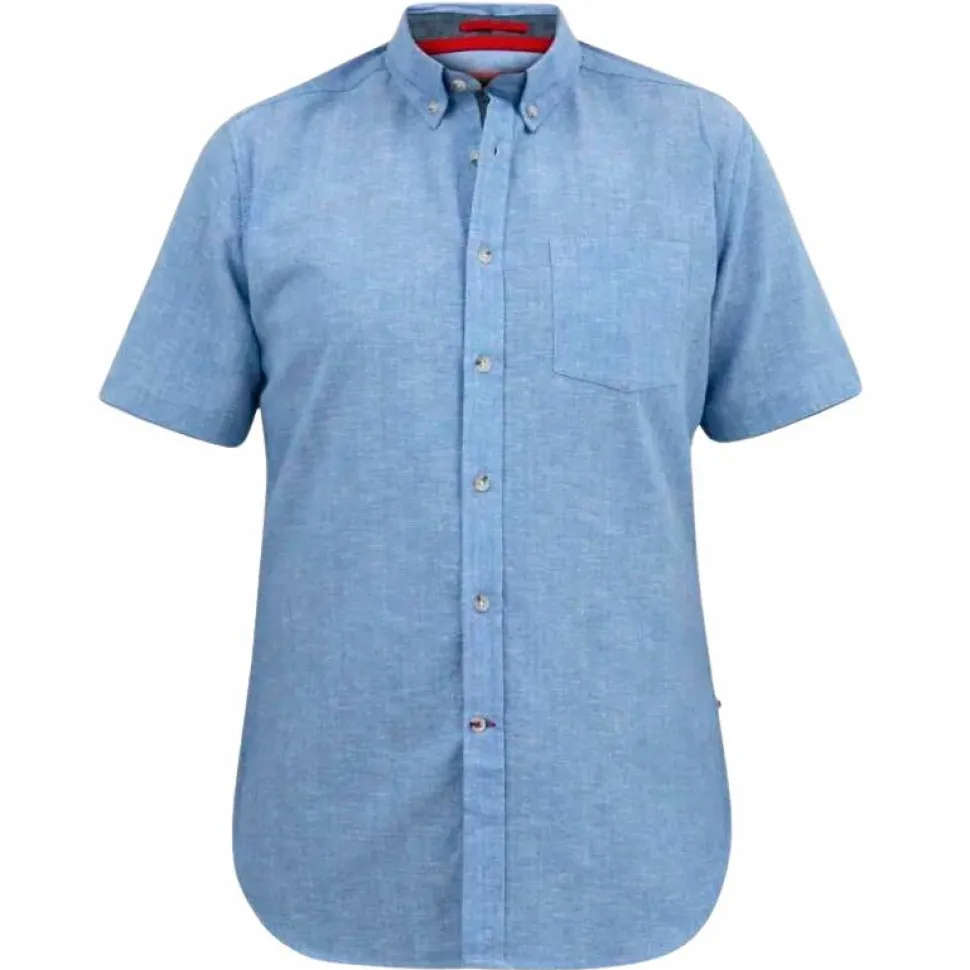 D555 Hazelwood Herre Kortærmet skjorte i hørmix Plus Size - Blue