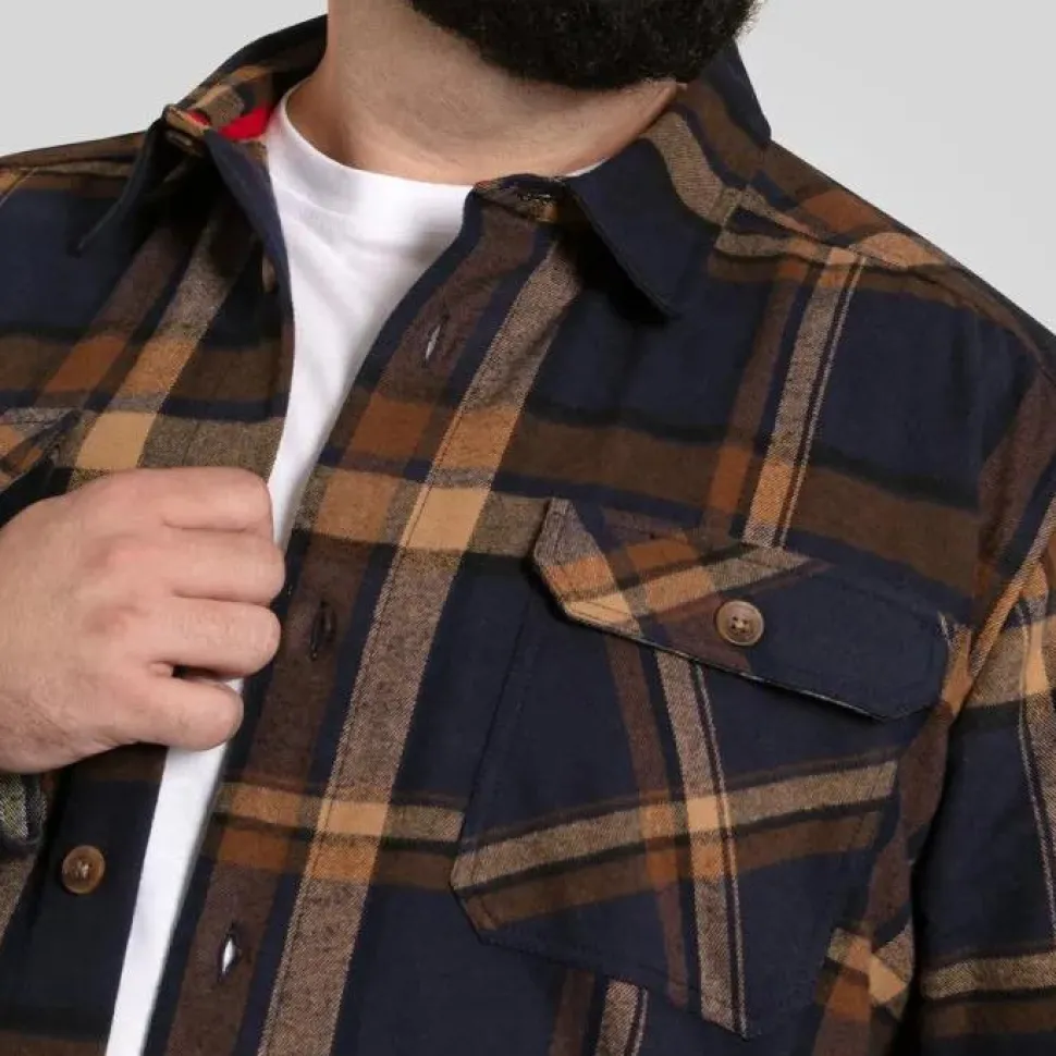 D555 Herre Skjorte - Navy/Tan Check