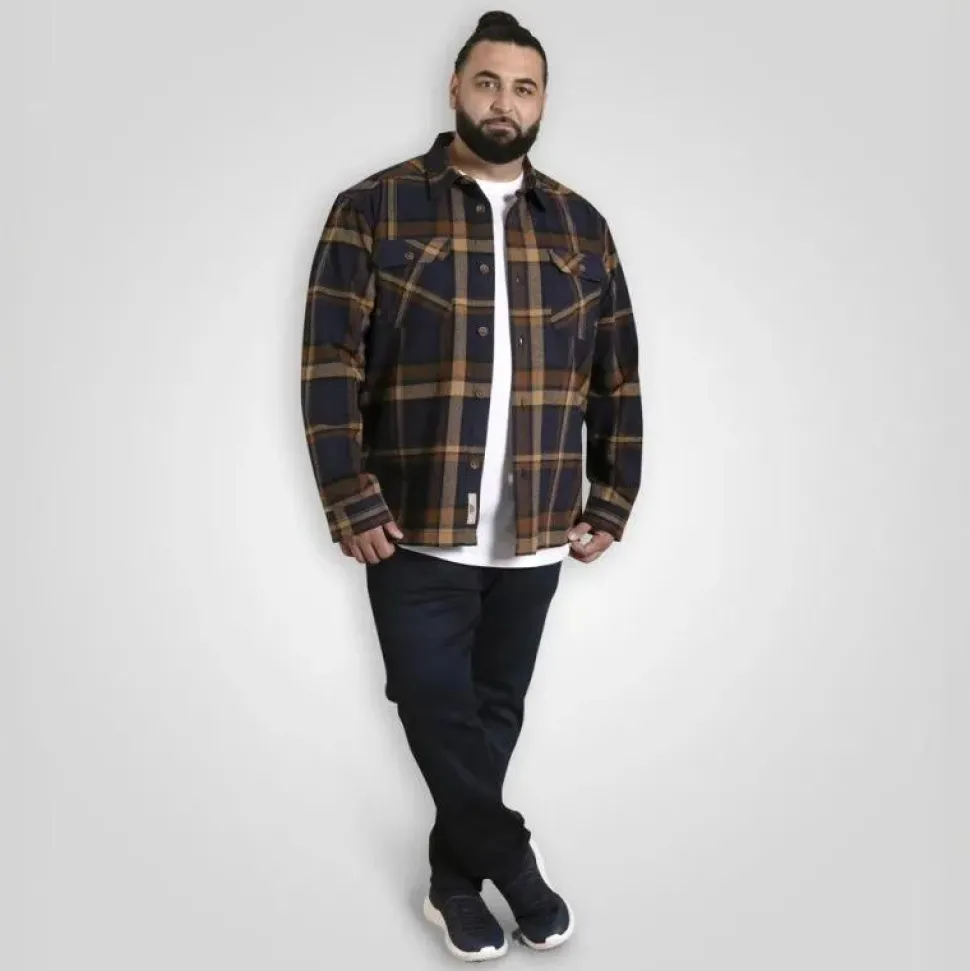 D555 Herre Skjorte - Navy/Tan Check