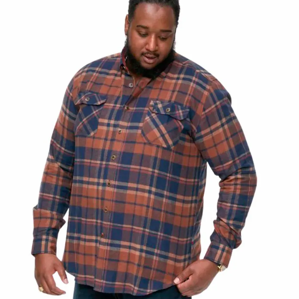 D555 Sherlock Herre Skjorte Plus Size - Navy/Tan Check