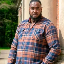 D555 Sherlock Herre Skjorte Plus Size - Navy/Tan Check