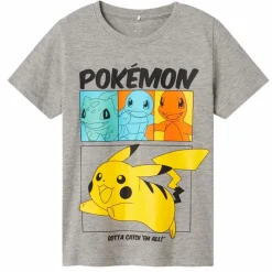 Guppy Alex Pokémon Pikachu Børne T-shirt - Grey Melange/ Multi Print