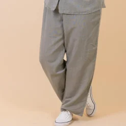 Leonora Dame Bukser i hørmix Plus Size - Green