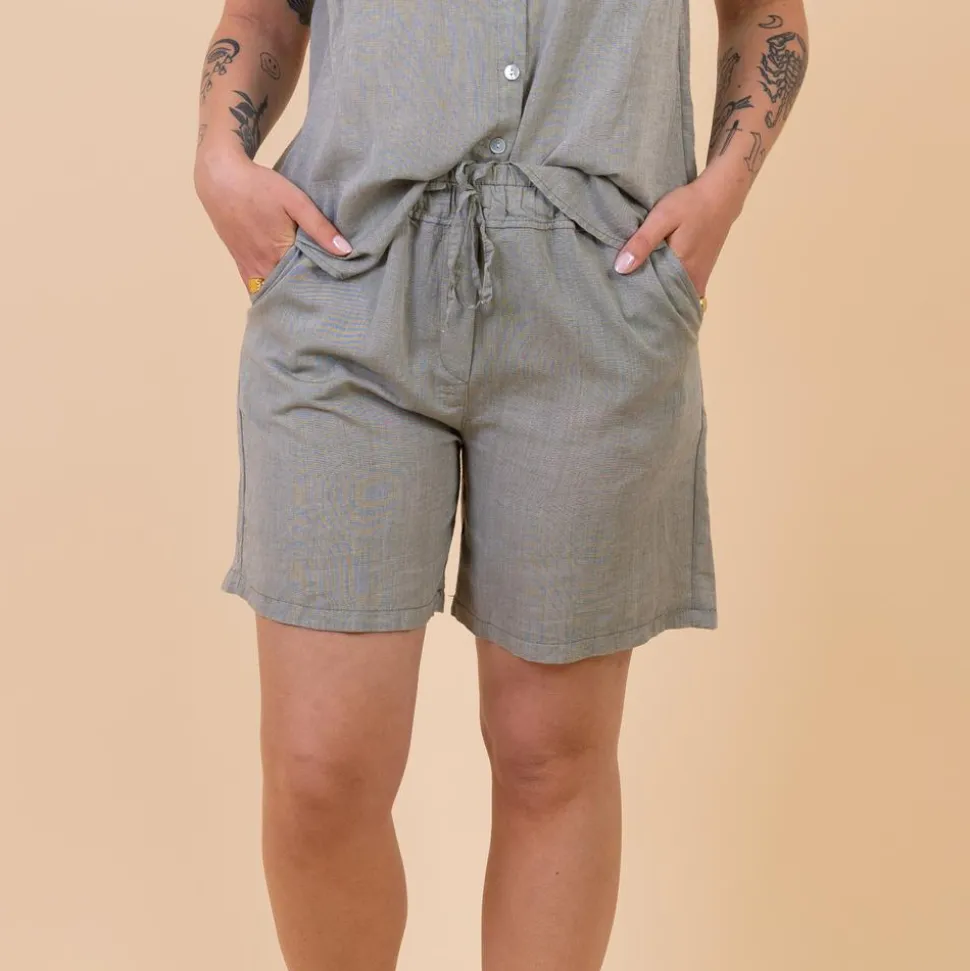 Leonora Dame Shorts i hørmix - Green