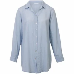 Leonora Dame Skjorte i hørmix Plus Size - Heavenly Blue