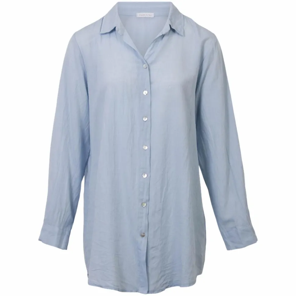 Leonora Dame Skjorte i hørmix Plus Size - Heavenly Blue