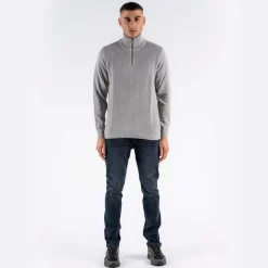 Marcus Hubble Half Zip Herre Striktrøje - Lt.grey mix