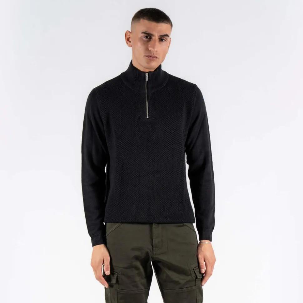 Marcus Hubble Half Zip Herre Striktrøje - Black