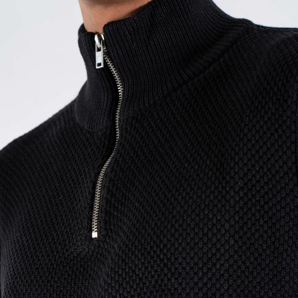 Marcus Hubble Half Zip Herre Striktrøje - Black