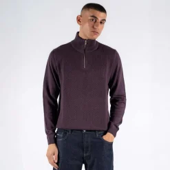 Marcus Hubble Half Zip Herre Striktrøje - Dark Plum