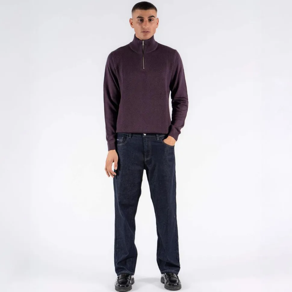 Marcus Hubble Half Zip Herre Striktrøje - Dark Plum