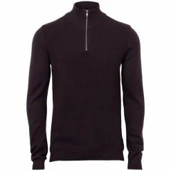 Marcus Hubble Half Zip Herre Striktrøje - Dark Plum