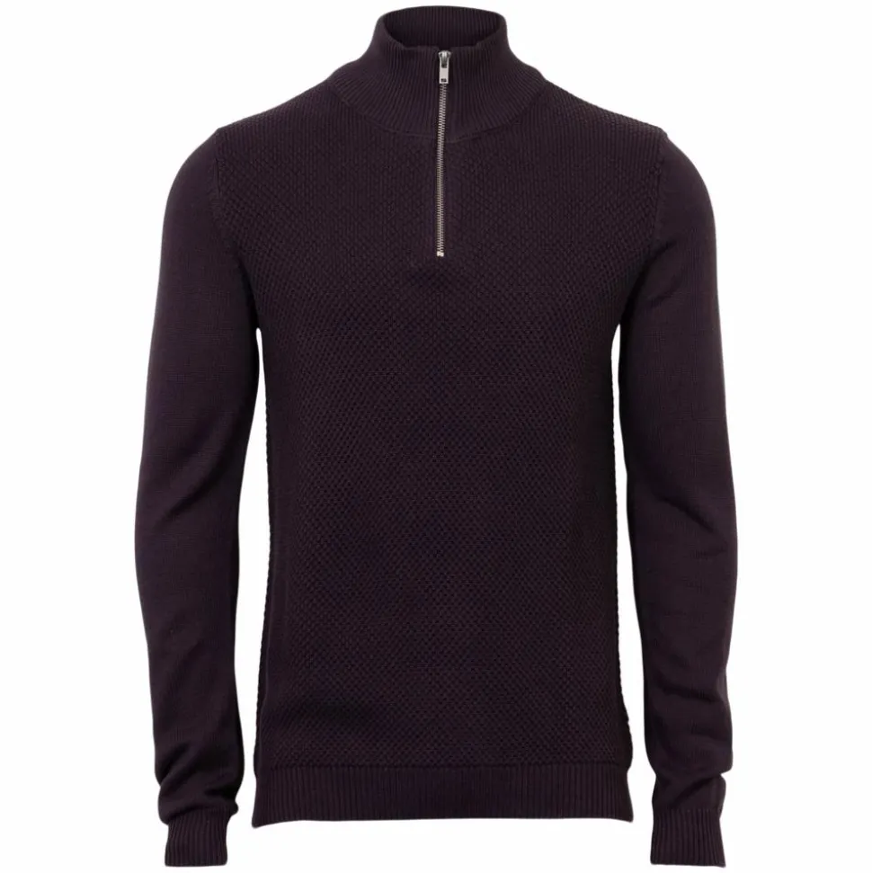 Marcus Hubble Half Zip Herre Striktrøje - Dark Plum