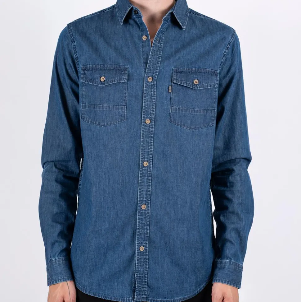Marcus Hugh Herre Skjorte - Mid blue wash