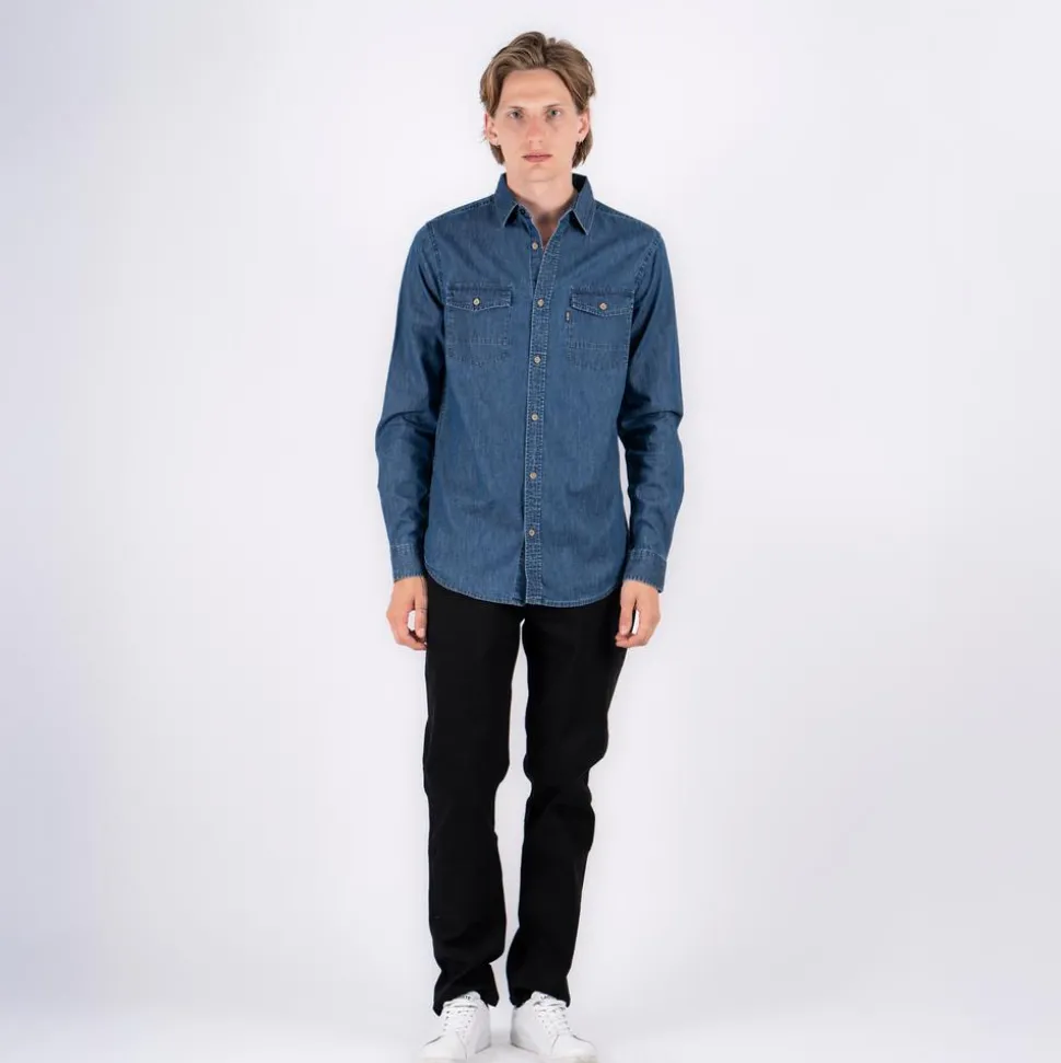 Marcus Hugh Herre Skjorte - Mid blue wash