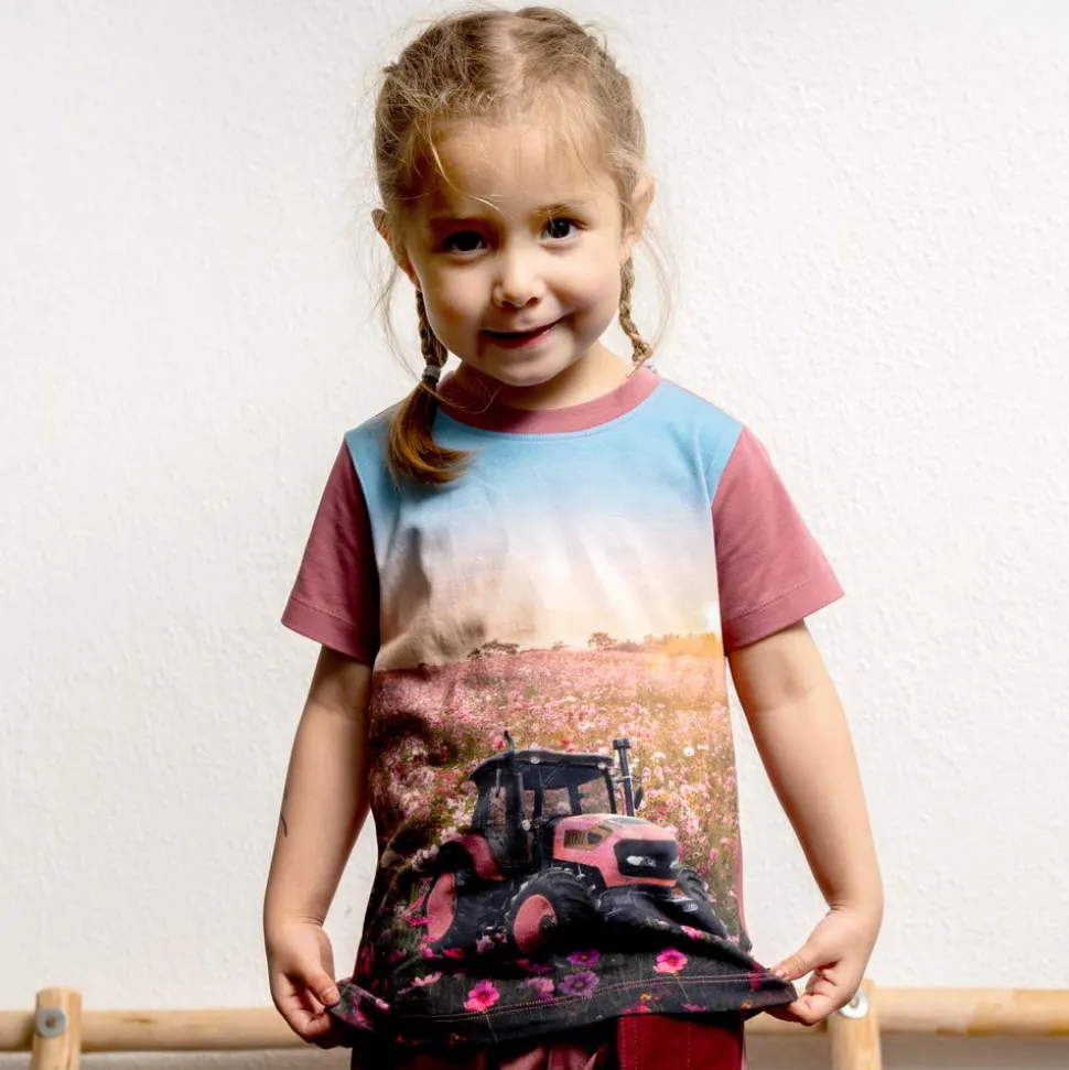 Minymo Traktor Pige T-shirt i økologisk bomuld - Deco Rose