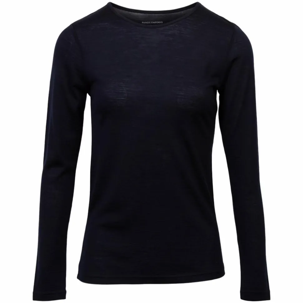 Panos Emporio Dame Langærmet t-shirt i merinouldmix - DARK NAVY