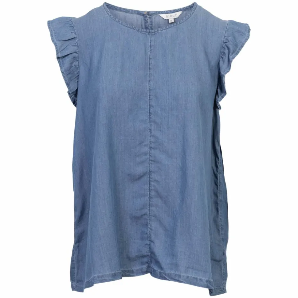 Sirup Dame Kortærmet bluse - Medium Blue Denim
