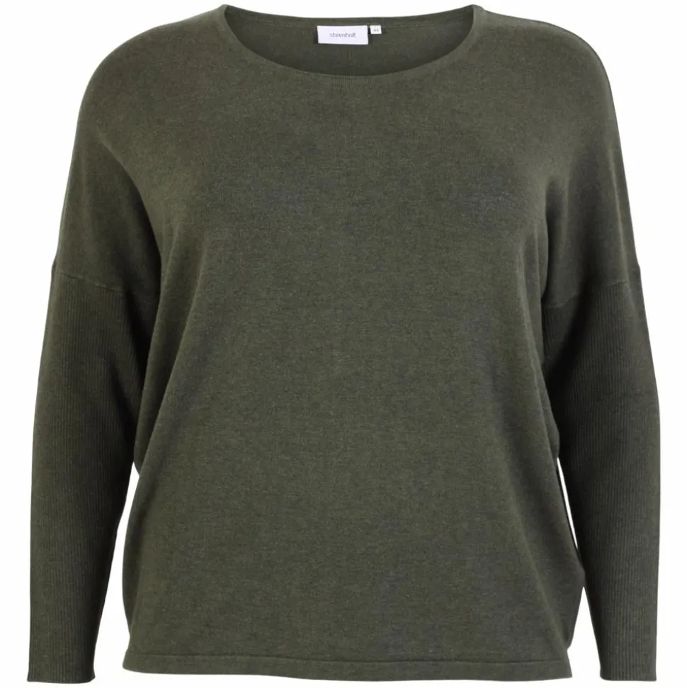 Steenholt Cava Dame Striktrøje Plus Size - Green Melange