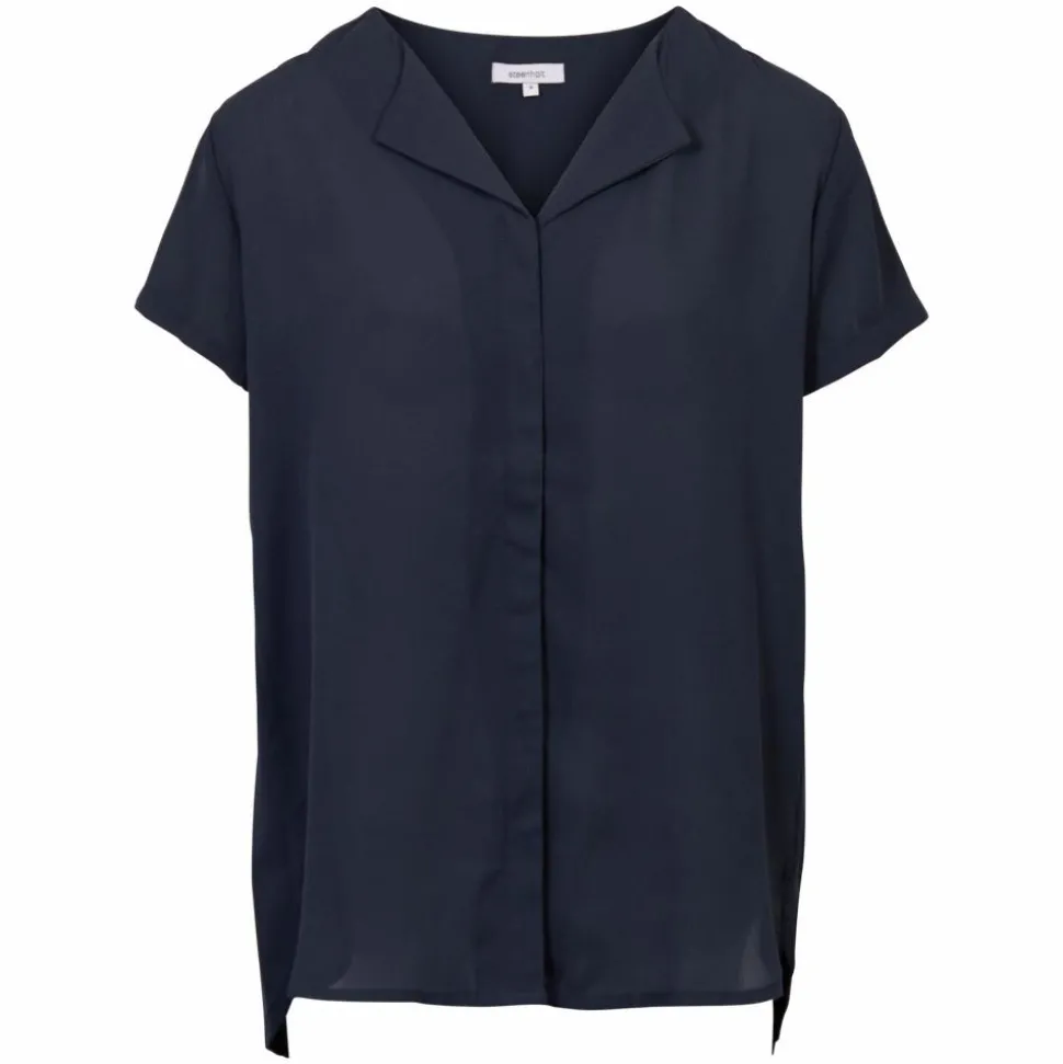 Steenholt Clara Dame Kortærmet bluse - Navy