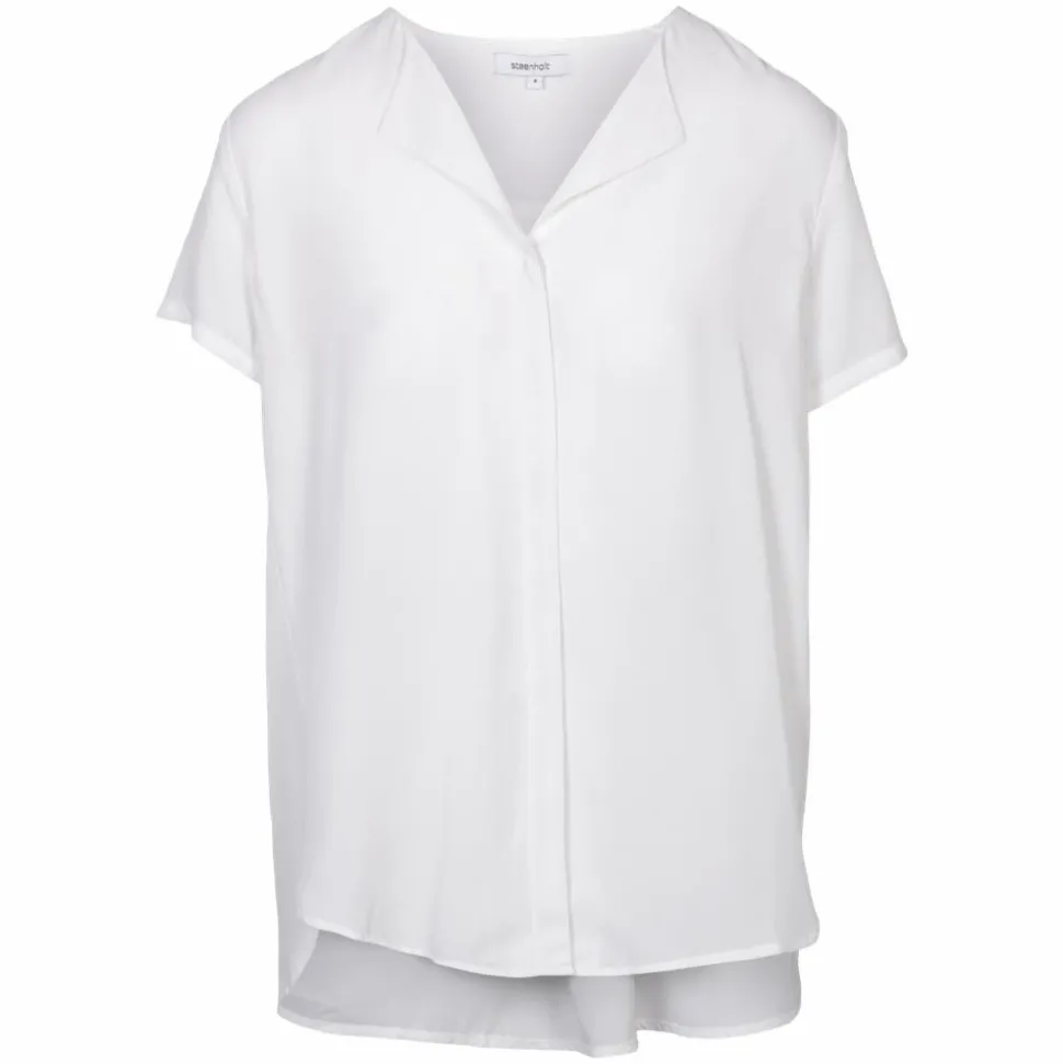 Steenholt Clara Dame Kortærmet bluse Plus Size - Bright White