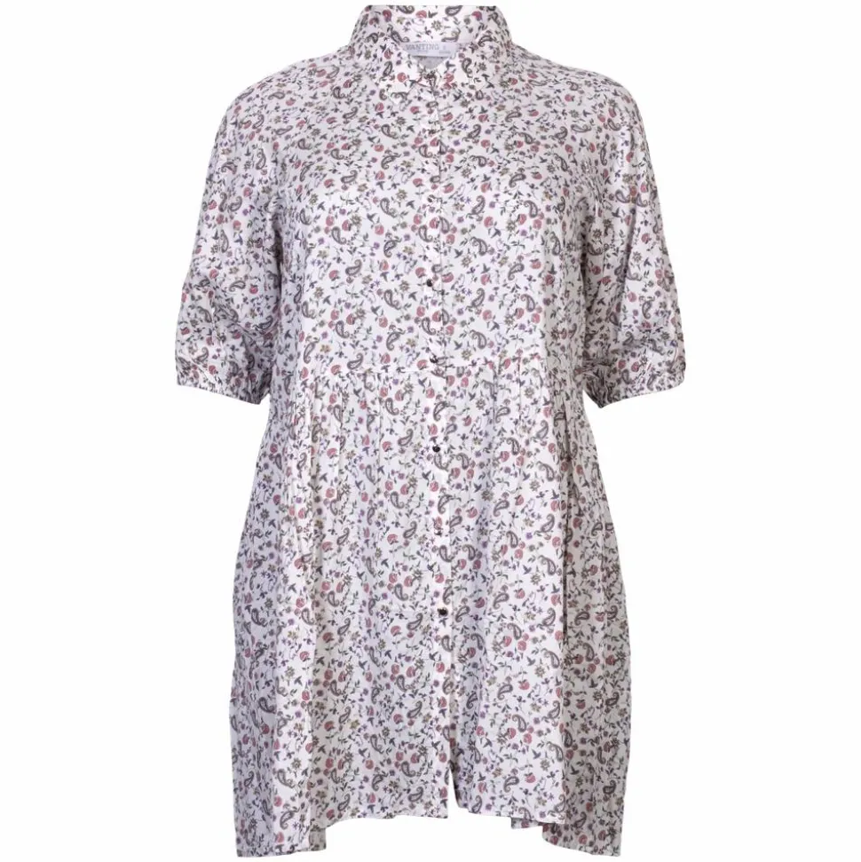 Vanting Dame Tunika Plus Size - Råhvid/Blomster Print