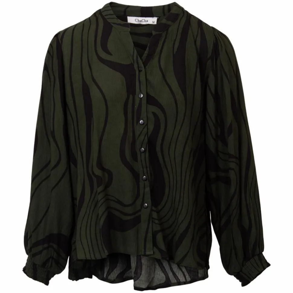 ZbyZ Dame Bluse Plus Size - Khaki/Black
