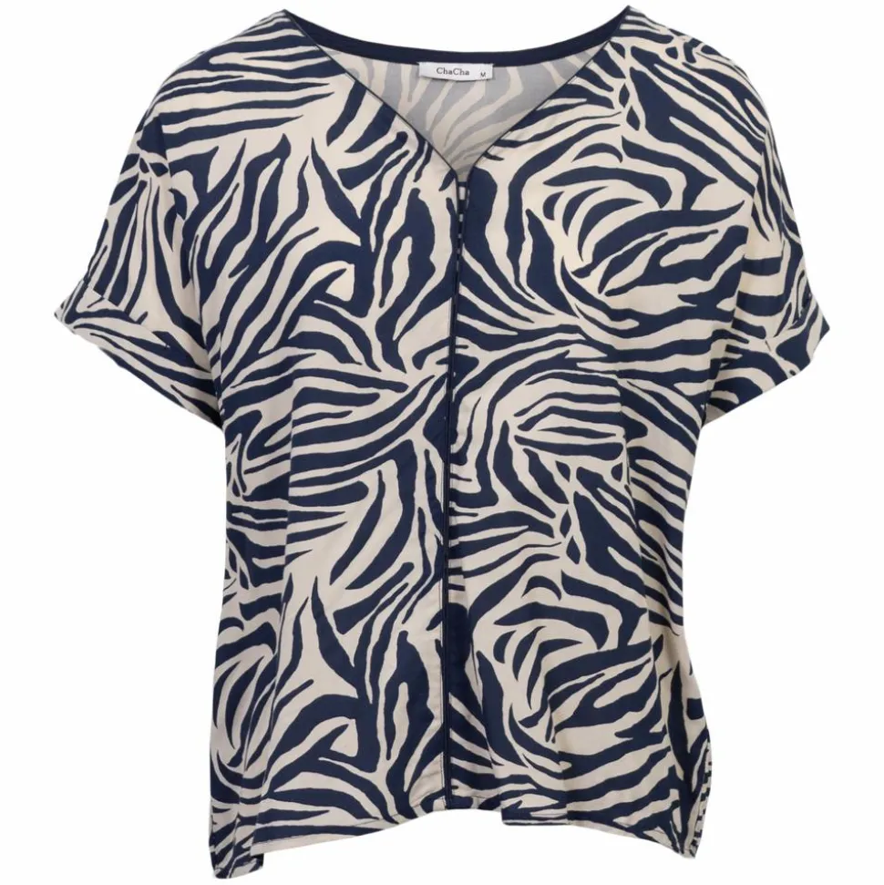 ZbyZ Dame Kortærmet bluse - Navy animal