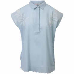 ZbyZ Dame Kortærmet skjorte i hørmix Plus Size - Denim Light Blue
