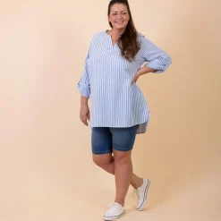ZbyZ Dame Tunika i hørmix Plus Size - Blue