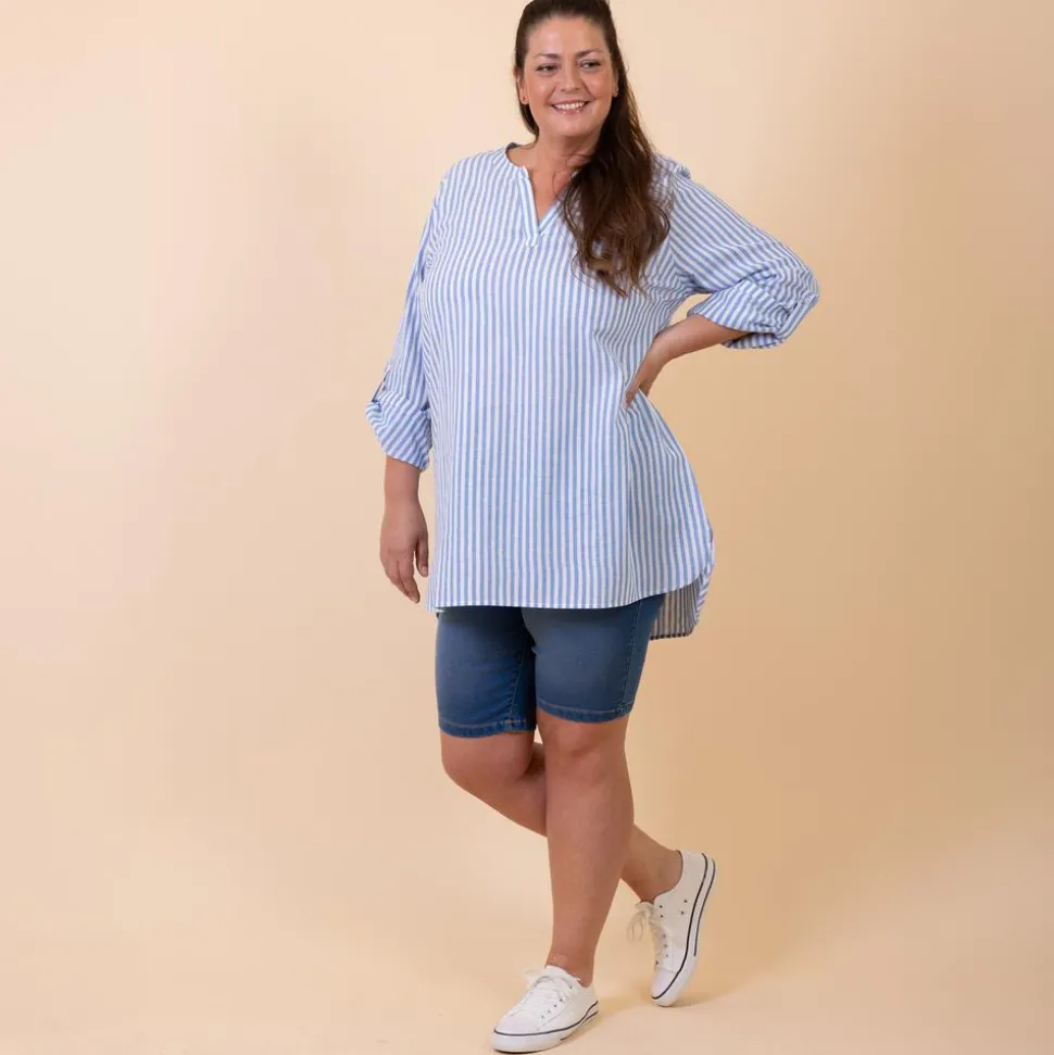 ZbyZ Dame Tunika i hørmix Plus Size - Blue